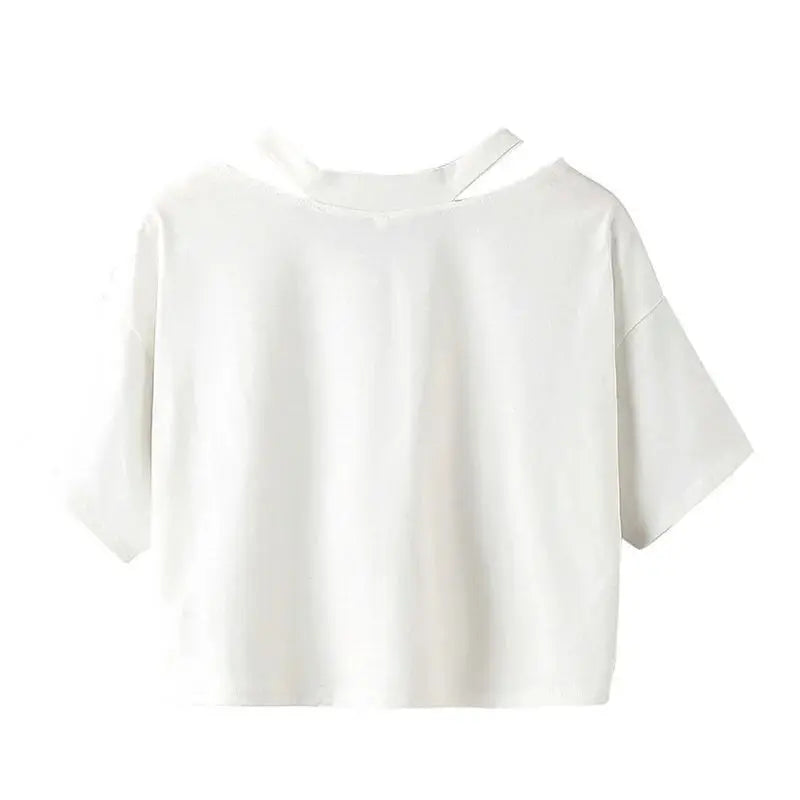 🍒Solid colour open shoulder t-shirt hollow solid colour tee v-neck women's short sleeve tops tank