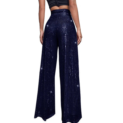 🍒Hoë middellyf sequin-broeke vonkel los gemaklike wyepypbroek klokonderkant-broeke glinster klubdrag partytjiedrag Alles Vonkel In Glans En Glans