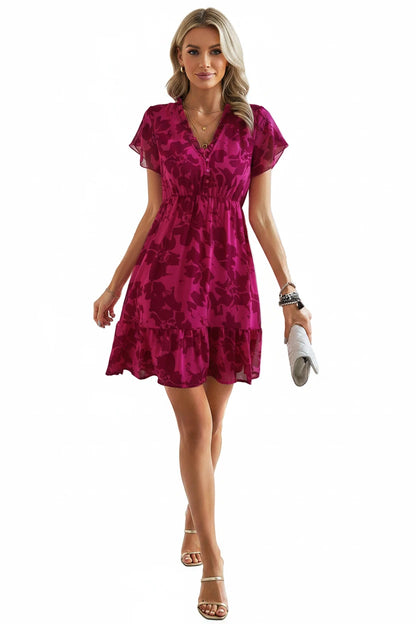 🍒Dresses Spring/Summer luxury style flutter short sleeved outfit women above knee v-neck dress a line short floral clothing smart casual beach holiday wear Don’t Flutter Buy This Pretty Outfit