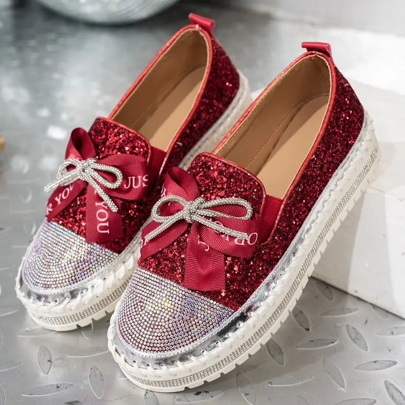 🍒Dames slim gemaklike skoene met dik sole, gerieflike buite skoene met glyvaste sole, glansryke mode insteekskoene, Glitzy Gliders