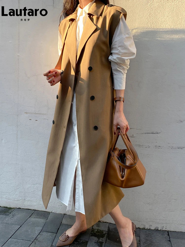 🍒Moulose trenchcoat vir vroue met gordel dubbelbors lang baadjie maxi-oorjas vroulik los herfs lente mode Trendy Trench Trend