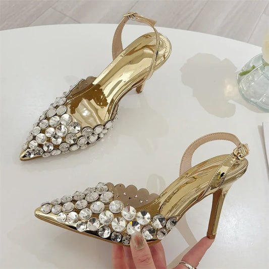 🍒Pointed toe crystal heels occasion footwear for women pvc transparent prom pump shoes for wedding party occasion Elegant female party shoes Point Towards Glamour