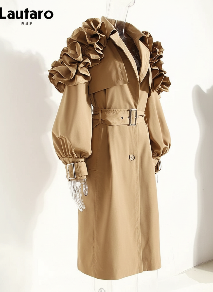 🍒Lang slootjas vir vroue Gordel elegante sjiek stylvolle luukse ontwerpersbuiteklere vroulike mode-aanloopbaan-klere  Hoef nie te RUFFEL vir 'n nuwerwetse TRENCH nie