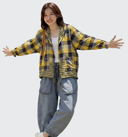 🍒格子口袋连帽外套上衣衬衫格子衫春夏时尚休闲女装格子服装户外风格俏皮别致格子