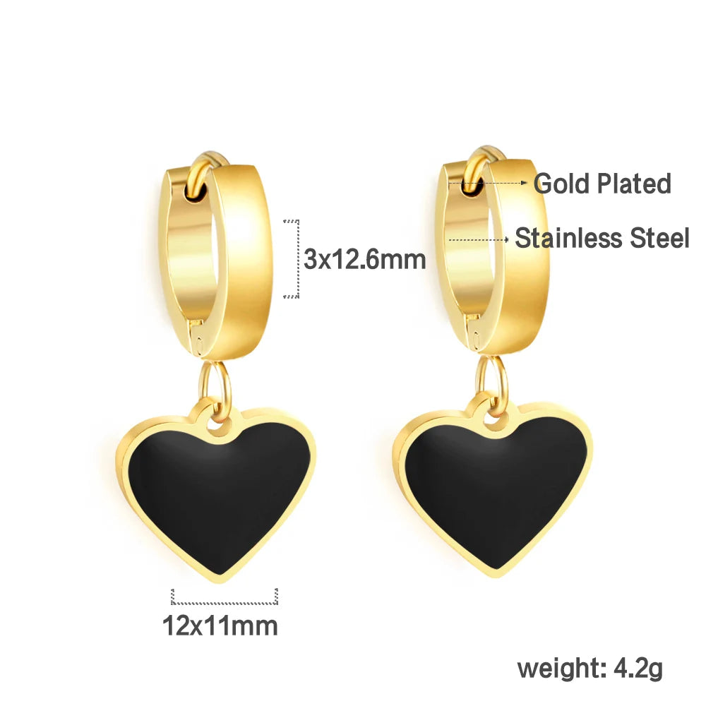 🍒 Stainless Steel Hoop Earrings enamel love heart Women Oil Drip jewelry Blue Black Red dangle drop earrings Always Love Drops