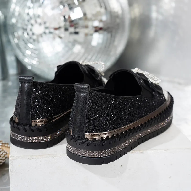 🍒Dames slim gemaklike skoene met dik sole, gerieflike buite skoene met glyvaste sole, glansryke mode insteekskoene, Glitzy Gliders