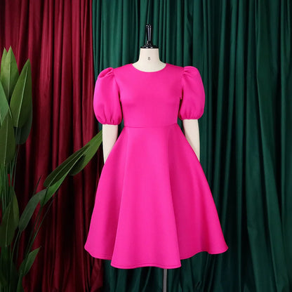 🍒Elegante rokke vir dames met O-nek, kortmoue, uitrusting vir verjaarsdagpartytjie, hoë middellyf, geplooide pofmoue, vrouemodemode, geleentheidsdrag, aandpartytjiedrag, middelkalf, luukse B'day Bopper Beauty Babe