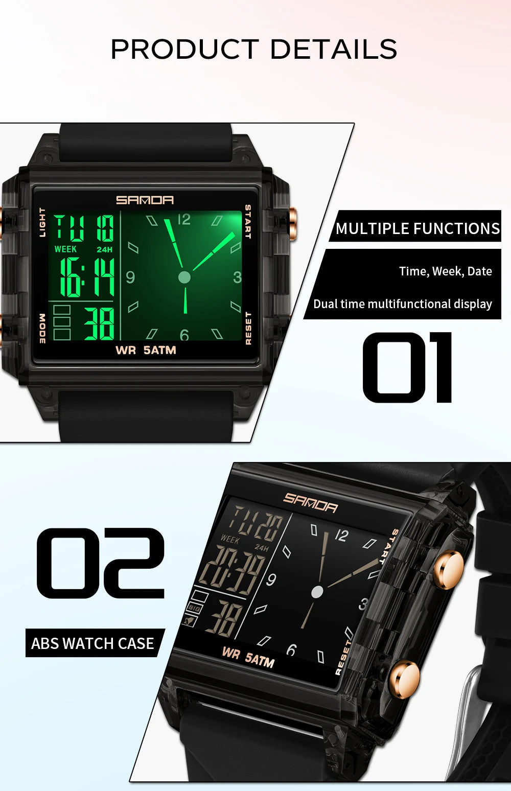 🍒Fashion electronic watches unisex luminous calendar time piece waterproof clock outdoor sports Casual Ladies Digital Wristwatch  Face The Day With A Big Face