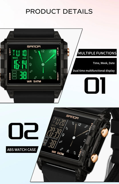 🍒Fashion electronic watches unisex luminous calendar time piece waterproof clock outdoor sports Casual Ladies Digital Wristwatch  Face The Day With A Big Face