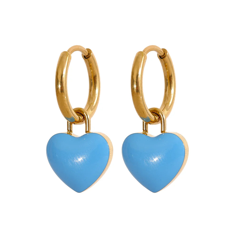 🍒Stainless steel drop hoop earrings heart enamel earrings waterproof charms cute trendy  jewellery summer gold plated stainlless steel earrings jewellery gifts every day earrings