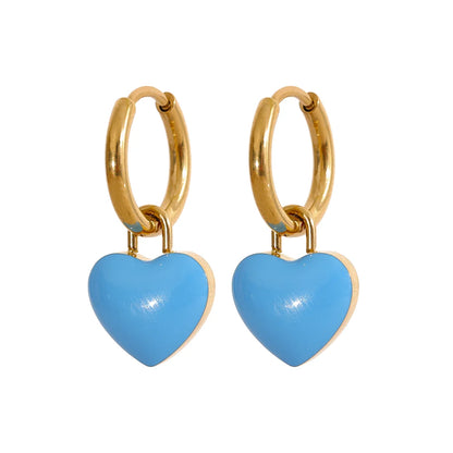 🍒Stainless steel drop hoop earrings heart enamel earrings waterproof charms cute trendy  jewellery summer gold plated stainlless steel earrings jewellery gifts every day earrings