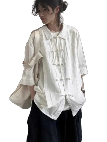 🍒Summer style blouse for women solid Y2k fashion oversized shirts womens single breasted smart casual clothing Tie -bow Trendy
