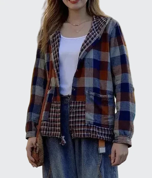 🍒格子口袋连帽外套上衣衬衫格子衫春夏时尚休闲女装格子服装户外风格俏皮别致格子