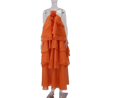 🍒Ruffles long dress for women 3d fower backless sleeveless outfit slim fit maxi dress summer fashion clothing holiday party wear beach layer occasion clothes Maxi-mum Ruffle Without Kerfuffle