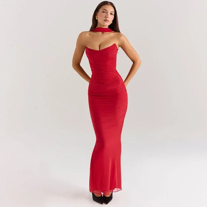 🍒Two piece classy sets women strapless bodycon crop top and maxi skirt outfit formal Wedding guest party occasion wear Feminine Flatering Fit