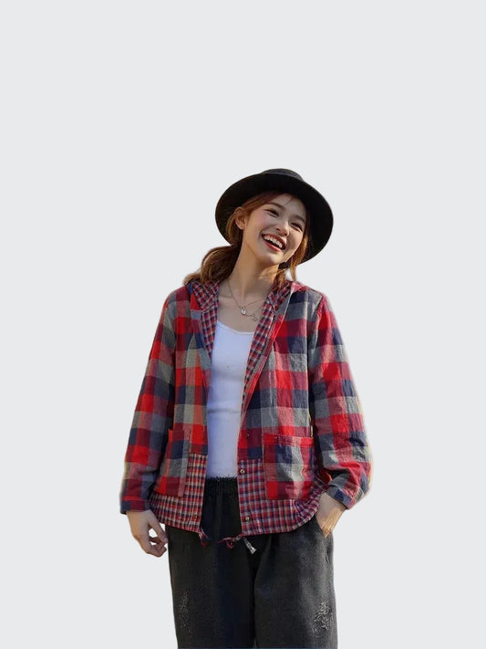 🍒格子口袋连帽外套上衣衬衫格子衫春夏时尚休闲女装格子服装户外风格俏皮别致格子