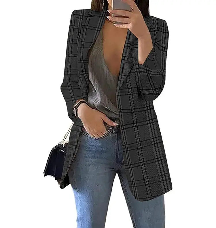 🍒Womans plaid blazer spring autumn long sleeve light coat with lapel plus size jacket office wear Slim female casual clothes Profesh’ Playful Plaids