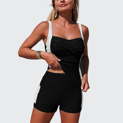 🍒Women's two piece swimsuits with pocket colour  block sporty tankini bathing suit waist ruched swimming suit summer beachwear Top Up Your Tan In A Tankini