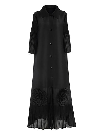 🍒Loose women's dress high-end chic lapel outfit with flared sleeves 3d floral fashion maxi  single breasted coat dress party occasion wear Flowers At Your Feet frock