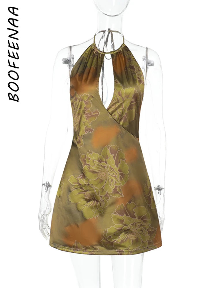 🍒Woman's halter backless dress summer outfit mini sleeveless beach vacation outfits C66-CI19 occasion party wear club wear