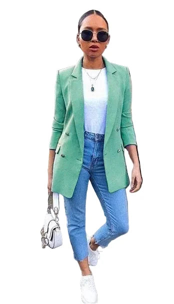 🍒Solid casual office suit jacket womens fashion wear vintage long sleeves coat spring/summer autumn lady Jackets blazers Jacket Lapel outerwears Work It With A Blue Collar Worker