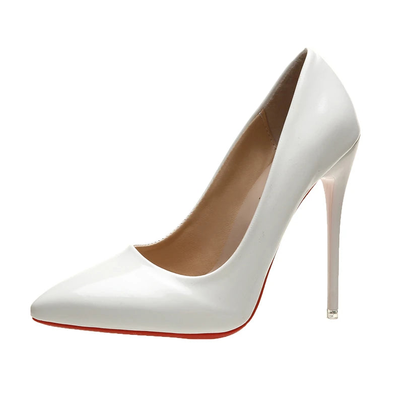 🍒Women’s pointed toe high heels 12cm pumps wedding dress shoes rubber bottom evening occasion footwear for party  pumps black also red Choose Your Colour
