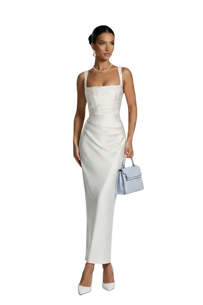 🍒Satin backless sleeveless long dress satin maxi outfits for women spaghetti straps lace-up back bodycon club wear party occasion clothing  Kool kiwi