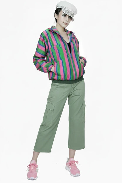 🍒Hooded windbreaker Jacket women streetwear long sleeves spring top quick drying Y2k striped clothing fashion casual bomber women    Swipe Right To This Right Stripe