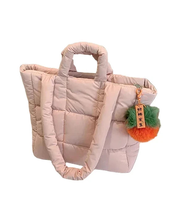 🍒Womens tote handbags quilted puff bag waterproof retro trendy shoulder bag large capacity solid colour soft casual accessory with decoration  don’t get PUFFed out with poor BAGs get this cutie