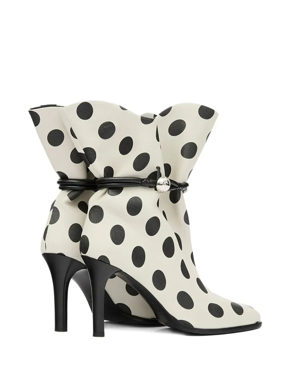 🍒Women's polka dot ankle boot white black pattern booties with ruffle top buckle decor pointed toe stiletto high heel fashion short boots  On The Spot Fine