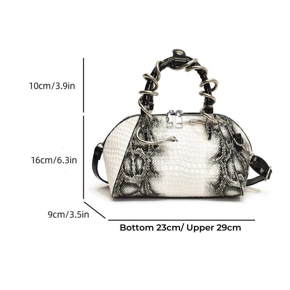 🍒Designer luxury bags for women crocodile pattern grab bag with top-handle hardware wild shoulder crossbody handbag with snake design  Sweet Slippy Snakey