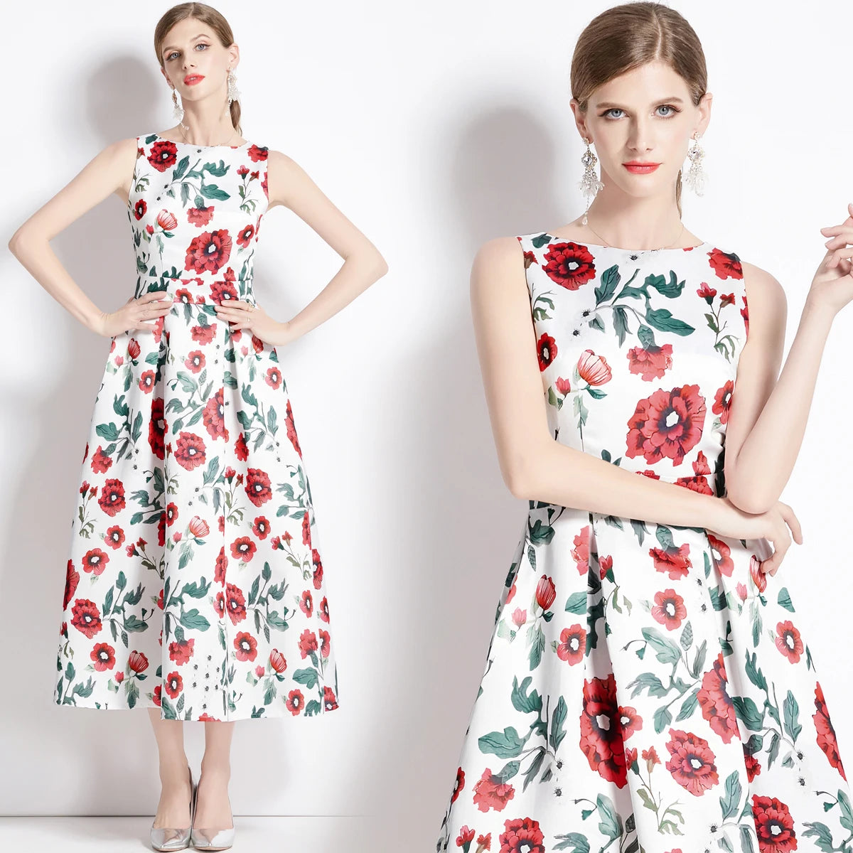 🍒Designer fashion dress floral print clothing vintage a line party wear outfit for women birthday dinner retro runway occasion wear  make ARRANGEMENTs for these FLOWERs