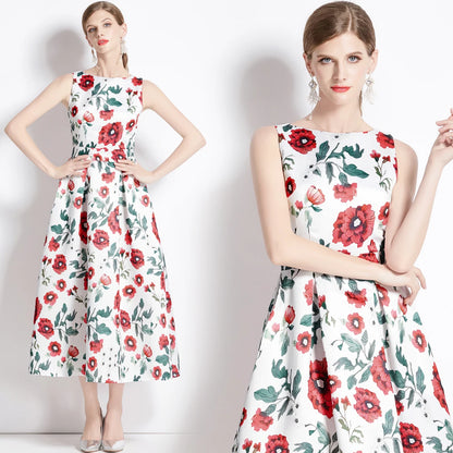 🍒Designer fashion dress floral print clothing vintage a line party wear outfit for women birthday dinner retro runway occasion wear  make ARRANGEMENTs for these FLOWERs