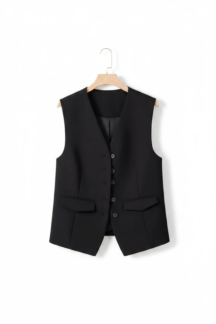 🍒Suit vest for women v-neck  business vest jacket sleeveless waistcoat with pocket front for office commute style buttons sleeveless outerwears  Cute Covers