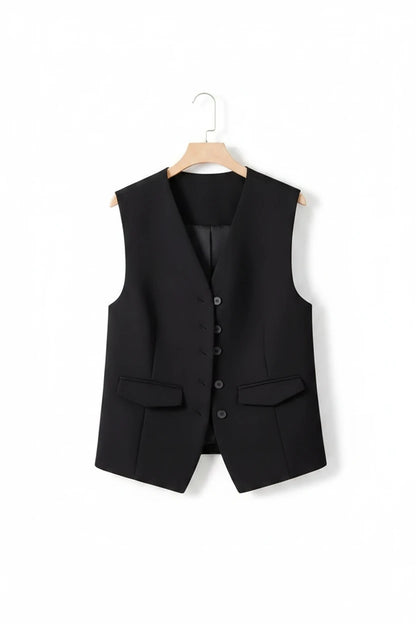 🍒Suit vest for women v-neck  business vest jacket sleeveless waistcoat with pocket front for office commute style buttons sleeveless outerwears  Cute Covers