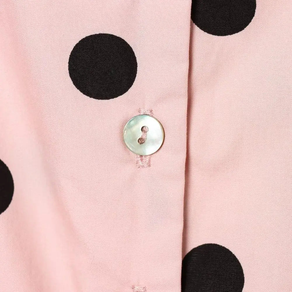 🍒Polka kol modieuse pienk baadjies lente/somer klere gedrukte los bedekkingsbaadjie-top met staankraag, sjiek gemaklike klere met trekkoorddetail Lente, Liefling