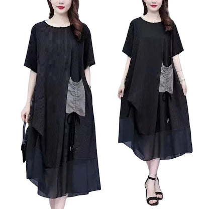 🍒Loose large size dress black summer femme elegant mixed media fashion oversized outfit smart casual clothing women Pocket This