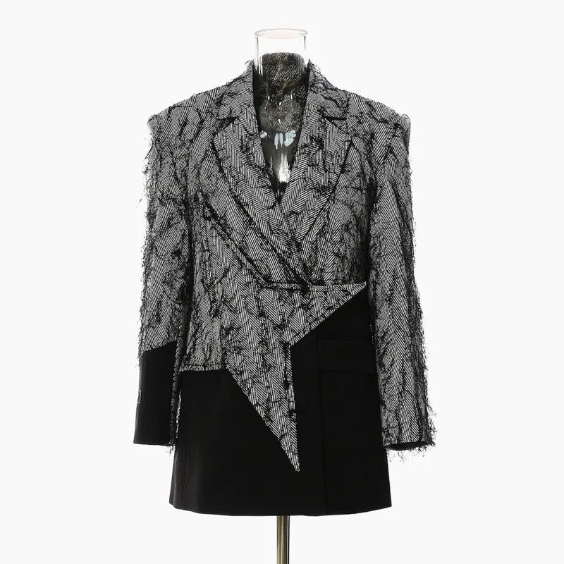 🍒Chic blazer asymmetrical design jacket patchwork contrast colour personality high street smart casual coats women Be A-  STAR in your fashion JACKET