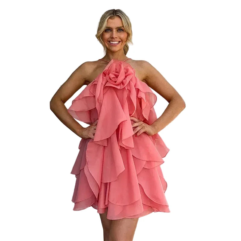 🍒Ruffles long dress for women 3d fower backless sleeveless outfit slim fit maxi dress summer fashion clothing holiday party wear beach layer occasion clothes Maxi-mum Ruffle Without Kerfuffle