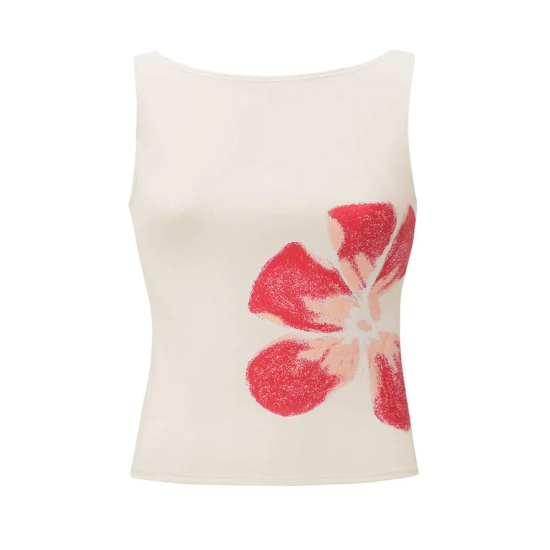 🍒Vest shirt for women summer tank top flower printed fitted crop top vintage sleeveless top fashion party club clothes