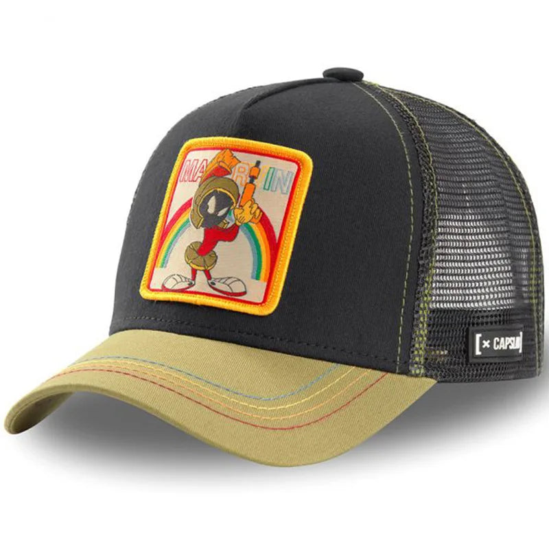 🍒Tekenprent bofbalpet hoë kwaliteit unisex geborduurde pleister bofbalpet unisex vragmotorpet net hoede vir vroue sonhoed