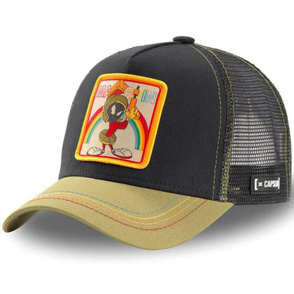 🍒Tekenprent bofbalpet hoë kwaliteit unisex geborduurde pleister bofbalpet unisex vragmotorpet net hoede vir vroue sonhoed