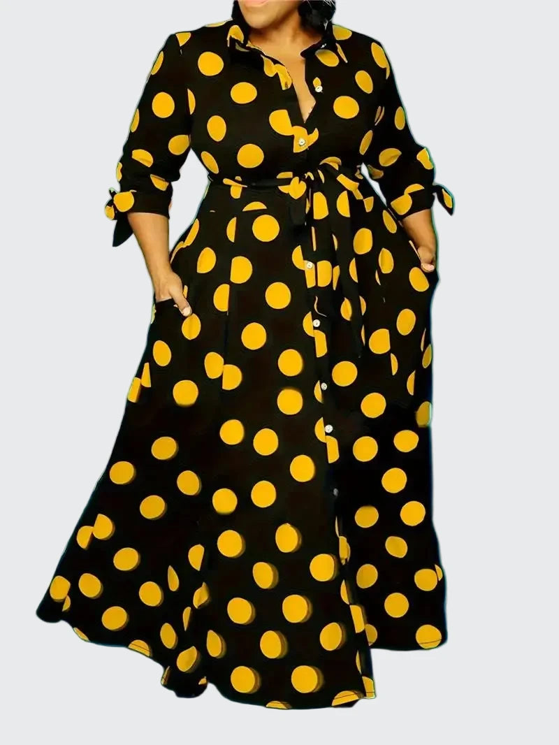 🍒Plus size polka kolletjie rok met moue gedruk hoë middellyf uitrusting maxi rok slim gemaklik vroue a-lyn rok LANK verlang na hierdie KOLLETJIES, DRUK by uitklok