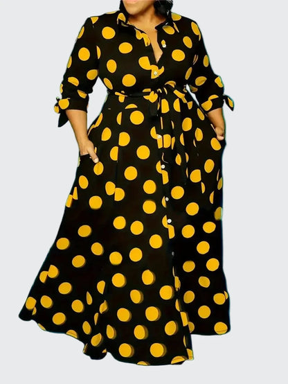 🍒Plus size polka kolletjie rok met moue gedruk hoë middellyf uitrusting maxi rok slim gemaklik vroue a-lyn rok LANK verlang na hierdie KOLLETJIES, DRUK by uitklok