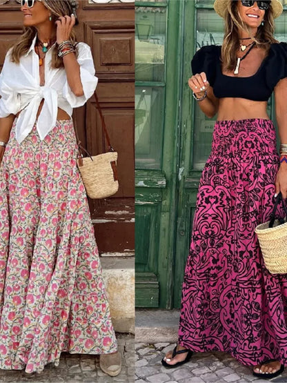 🍒Gedrukte somerrok boho somermodes gemaklike drag klere strandpartytjie klere los a-lyn reisrok elegante Boheemse styl drag Pou In Mooi Pienkes