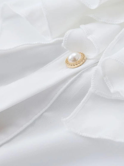 🍒Vintage blouse court style button fold flare sleeve slim pure white shirt with ruffles women elegant stand collar top female smart casual wear office clothing occasion clothing  No One Will Judge You With This Cool Court Style Blouse