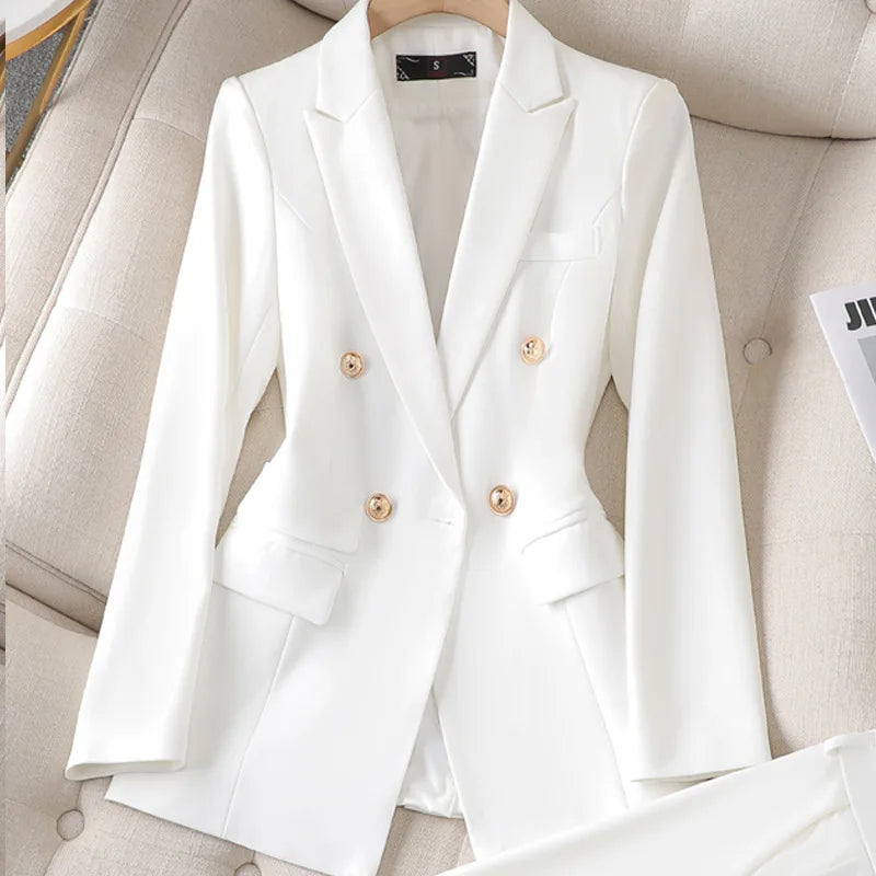 🍒Two piece womens blazer Jacket and long oants set elegant office wear matching outfit Y2k occasion clothes Get "WHITE Into BLACK And B-l-ACK To WHiTE