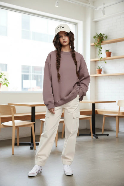 🍒 Oversize sweatshirt solid colour polar fleece tops for women o neck fashion casual wear fashionwear clothing No Sweat Sugar Free Or Sweet