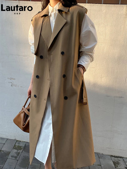 🍒Moulose trenchcoat vir vroue met gordel dubbelbors lang baadjie maxi-oorjas vroulik los herfs lente mode Trendy Trench Trend