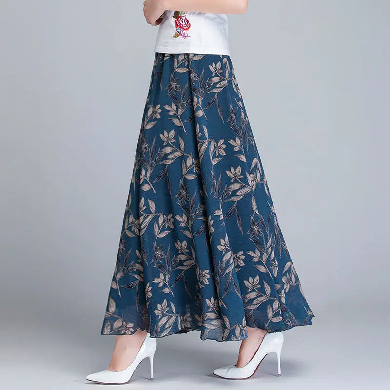 🍒 Blomme-somersrome vir vroue druk vroulike modedrag hoë middellyf romp uitrusting elegante a-lyn boho maxi slim gemaklike klere A-lyn van Pragtige Blomme
